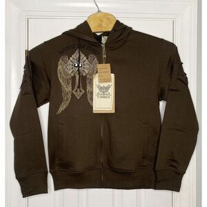 Beyond The‎ Limit Mens Full Zip Fleece Hoodie Embroidered Dark Brown Small New